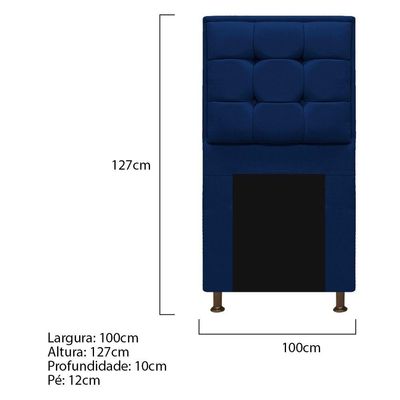 Kit Cabeceira Calçadeira Copenhague 100cm Solteiro Azul