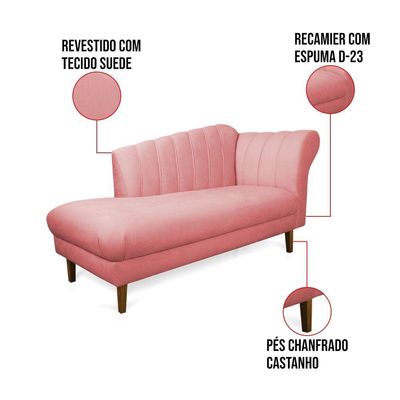 Divã Recife Suede 165 Cm Pés Chanfrado Castanho - D'rossi Cor Rose