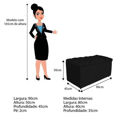 Calçadeira Estofada Liverpool 90cm Solteiro Corano Preto
