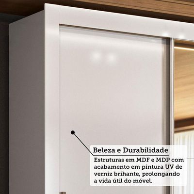 Guarda-roupa 171cm 3 Portas Com Espelho França Santos Andirá Branco
