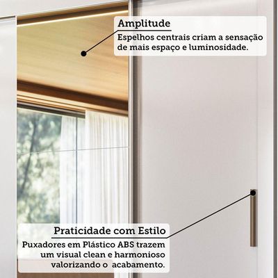 Guarda-roupa 171cm 3 Portas Com Espelho França Santos Andirá Branco