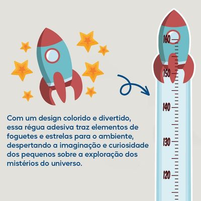 Adesivo Parede Régua Crescimento Foguete Exploração Estrelas