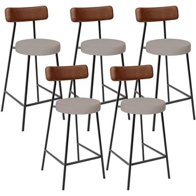 Kit 05 Banquetas Baixa Cozinha Sala De Jantar Milão L02 Couríssimo Marrom Linho Bege - Lyam Decor
