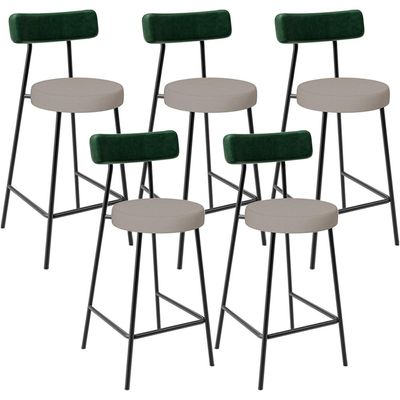 Kit 05 Banquetas Baixa Cozinha E Sala Jantar Bancada Milão L02 Facto Verde Linho Bege - Lyam Decor