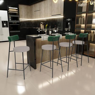 Kit 03 Banquetas Baixa Cozinha E Sala Jantar Bancada Milão L02 Facto Verde Linho Bege - Lyam Decor