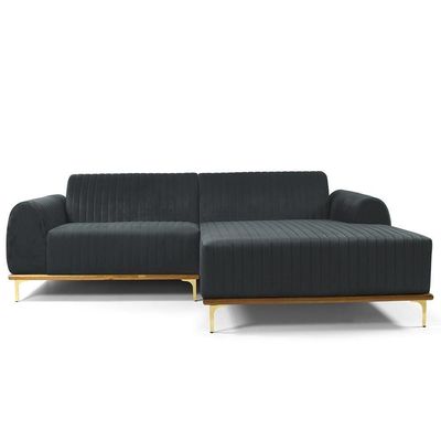 Sofá 5 Lugares Com Chaise Molino 320 Cm Veludo Cinza C-317