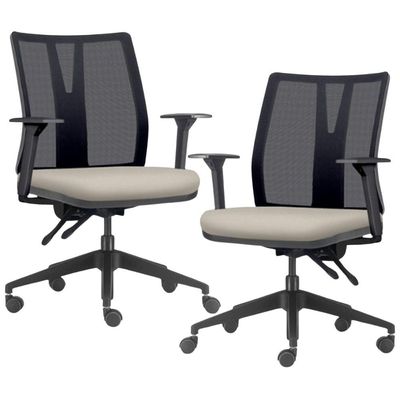 Kit 2 Cadeiras de Escritório Giratória Diretor Flow F02 Base Preta Sintético Bege - Lyam Decor