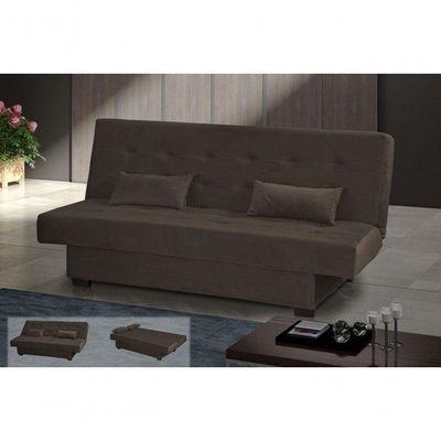 Sofá Cama Casal 3 Lugares Laila - Veludo Marrom Escuro