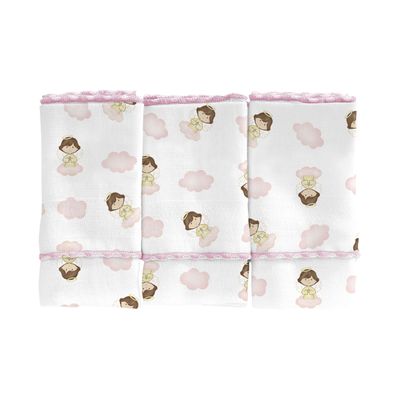 KIT TOALHA DE BANHO BEBE E 6 PANOS DE BOCA ANJINHO Rosa