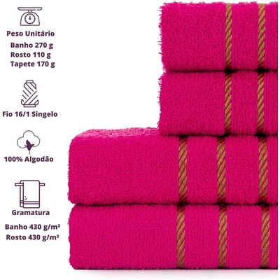 Jogo de Toalha Montreal 2 Banho + 2 Rosto Dourado 100% Algodão Alta Absorção Pink