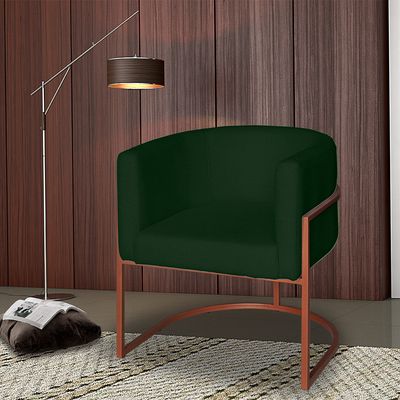 Poltrona Base Industrial Bronze Sala de Estar Lety Veludo Verde