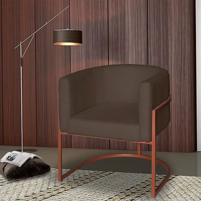 Poltrona Base Industrial Bronze Sala de Estar Lety Veludo Chocolate