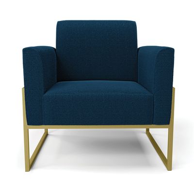 Poltrona Sala Estar Industrial Alta Dourado Marisa Bouclê Azul