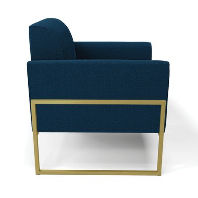 Poltrona Sala Estar Industrial Alta Dourado Marisa Bouclê Azul