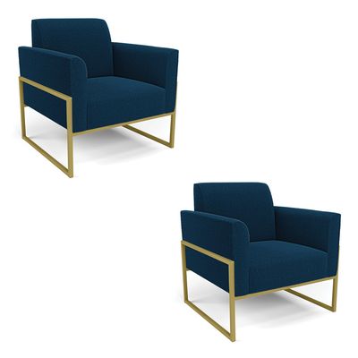 Poltrona Sala Estar Industrial Alta Dourado Kit 2 Marisa Bouclê Azul