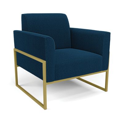 Poltrona Sala Estar Industrial Alta Dourado Kit 2 Marisa Bouclê Azul