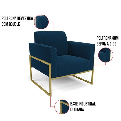 Poltrona Sala Estar Industrial Alta Dourado Kit 2 Marisa Bouclê Azul