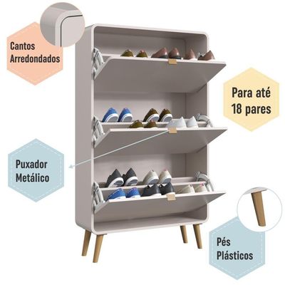 Sapateira Vertical Armário Organizador 03 Portas Para 18 Pares De Calçado Bege Dunas