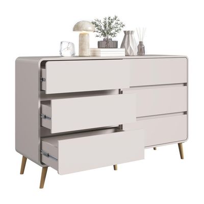 Cômoda Aparador Multiuso 6 Gavetas Estilo Retrô Moderna Para Quarto Ou Sala Bege Dunas