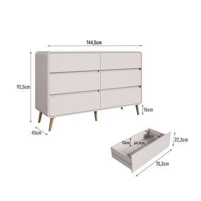 Cômoda Aparador Multiuso 6 Gavetas Estilo Retrô Moderna Para Quarto Ou Sala Bege Dunas