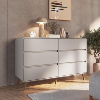 Cômoda Aparador Multiuso 6 Gavetas Estilo Retrô Moderna Para Quarto Ou Sala Bege Dunas