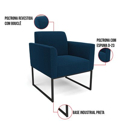 Poltrona Sala de Estar Industrial Preto Marisa Bouclê Azul D03 - D'Rossi