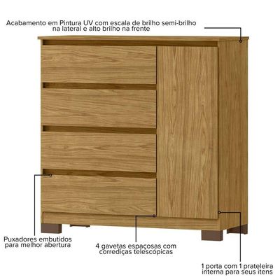 Cômoda Para Quarto Com 4 Gavetas E Armário - Vega Marrocos