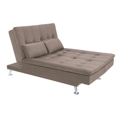 Sofá-Cama com Chaise 188cm Linoforte Rayssa Suede Veludo Espuma D-33 bege