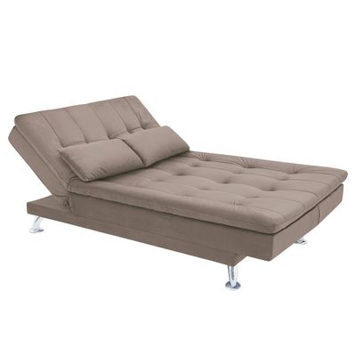 Sofá-Cama com Chaise 188cm Linoforte Rayssa Suede Veludo Espuma D-33 bege