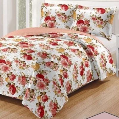 Kit Cobre Leito Colcha Daily Casal 3 Peças Dupla Face Estampado - Floral 50 - 100% Poliéster