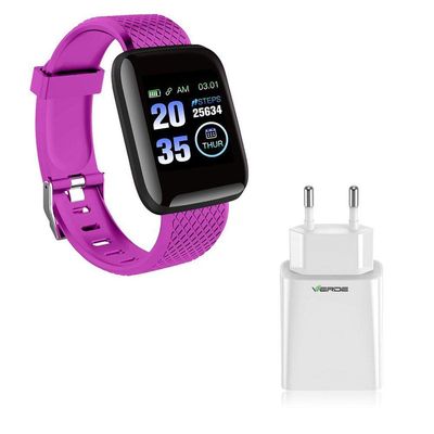 Kit 1 Smartwatch D13 Roxo Esportivo + 1 Base De Carregador