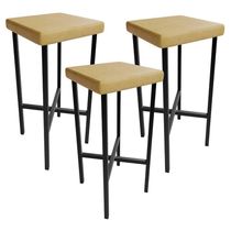 Kit 03 Banquetas Alta Bar Cozinha Sala De Jantar Preto Stella L02 Couríssimo Fendi - Lyam Decor