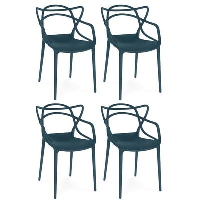 Kit 4 Cadeiras De Jantar Allegra Design Empilhável - Azul Marinho