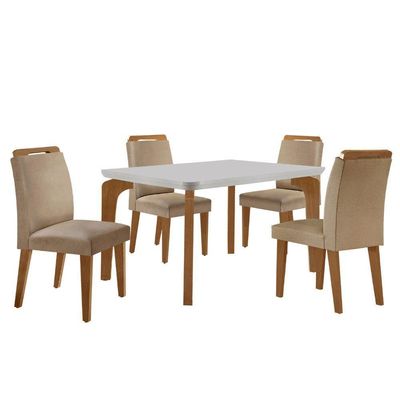 Conjunto Mesa Liz 120cm Em Mdf 4 Cadeiras Athenas Moderna Turim / Off White / Imbuia