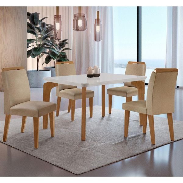 Conjunto Mesa Liz 120cm Em Mdf 4 Cadeiras Athenas Moderna Turim / Off White / Imbuia
