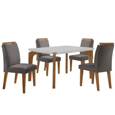 Conjunto Mesa Liz 120cm Em Mdf 4 Cadeiras Athenas Moderna Vel. Grafite Off White Imbuia