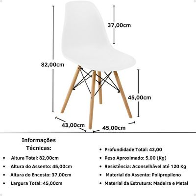 Conjunto 18 Cadeiras Charles Eames Eiffel Wood Base Madeira - Branca