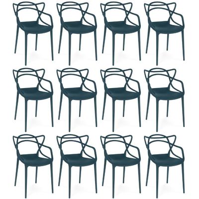 Kit 12 Cadeiras De Jantar Allegra Design Empilhável - Azul Marinho