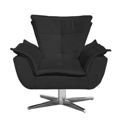 Poltrona Giratoria Opala Suede Preto Base Estrela Cromada Drossi