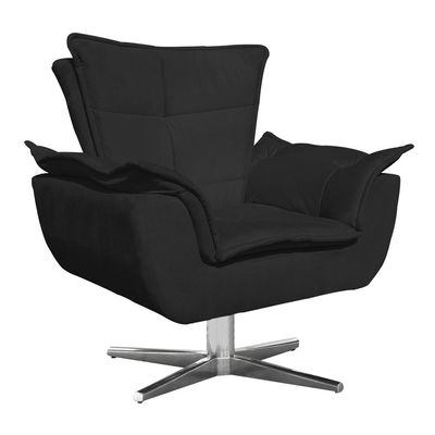 Poltrona Giratoria Opala Suede Preto Base Estrela Cromada Drossi