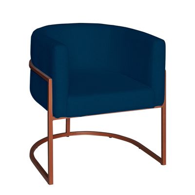 Poltrona Base Industrial Bronze Kit 2 Lety Veludo Azul Marinho