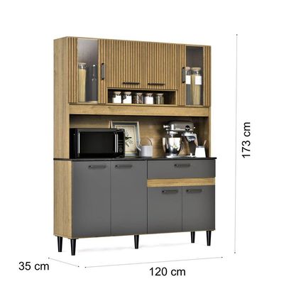 Armário De Cozinha Completa Coral Com 8 Portas E 1 Gaveta Compacto Ripado Grafite