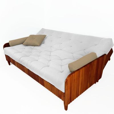 Sofá Cama Paris Ii Ripado Acquablock Madeira Maciça Imbuia - Branco Off