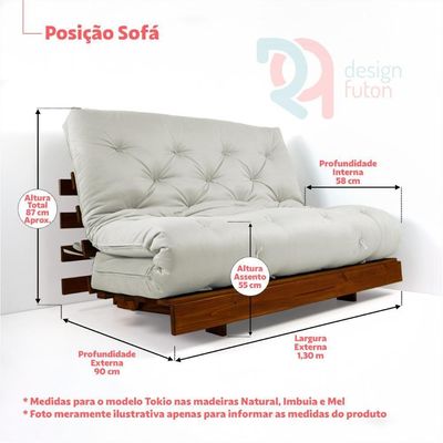 Sofá Cama Casal Futon Tokio D33 Madeira Maciça Imbuia - Preto