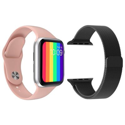 Kit 1 Smartwatch Iwo12 Rosa + 1 Pulseira Extra Preto
