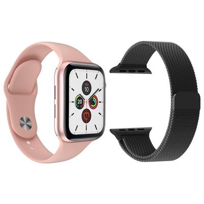Kit 1 Smartwatch T500 Iwo Max Rosa + 1 Pulseira Extra Preto