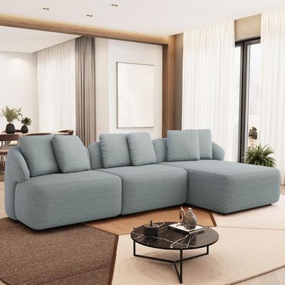Sofá 3 Lugares com Chaise Direito Sala Living 254cm Arlo F04 Linho Cinza - Lyam Decor