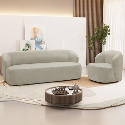 Sofá 3 Lugares 205cm Com Poltrona Giratória Orgânica Heidy F04 Veludo Bege - Lyam Decor