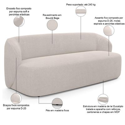 Sofá 2 Lugares 170cm Com Poltrona Giratória Orgânica Heidy F04 Bouclê Bege - Lyam Decor