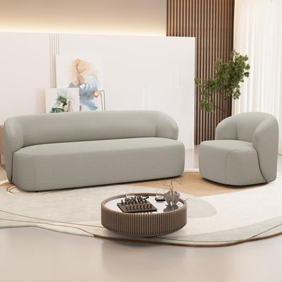 Sofá 2 Lugares 170cm Com Poltrona Giratória Orgânica Heidy F04 Linho Bege - Lyam Decor